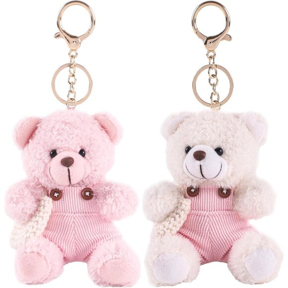 Pink Plush Teddy Bear Bag Charm Keychain for Backpack Purse Gifts - Picture 3 of 6